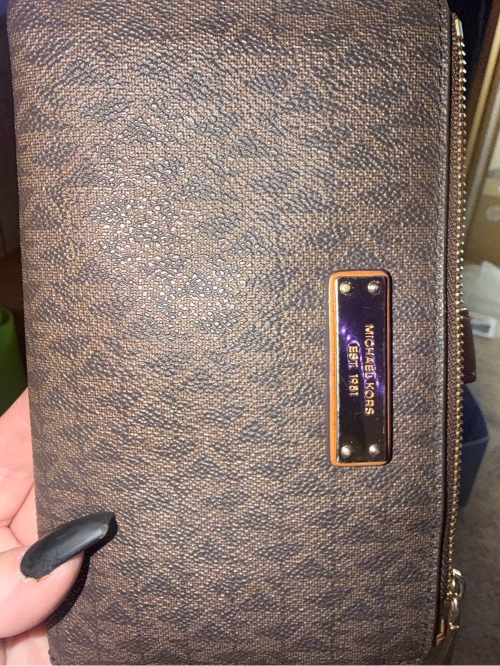 Michael Kors Brown Logo-Print Zip Around Wallet
